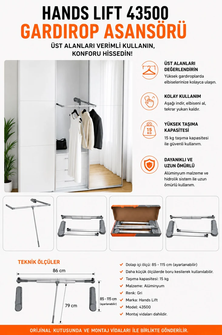 Hands Lift 43500 Gardırop Dolap Elbise Askı Asansörü